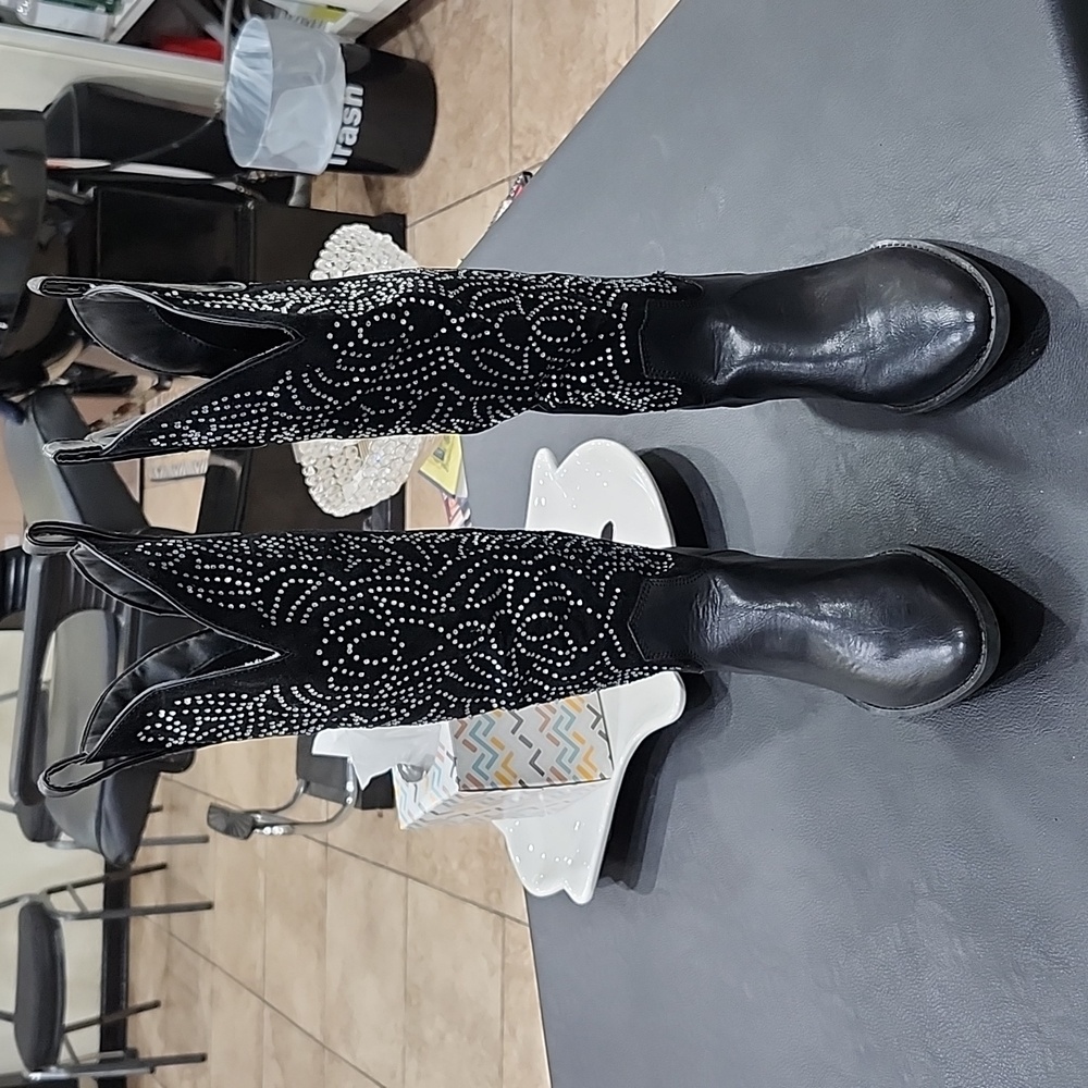 CHARMING CHARLIE BLACK WESTERN BOOTS with RHINESTONES